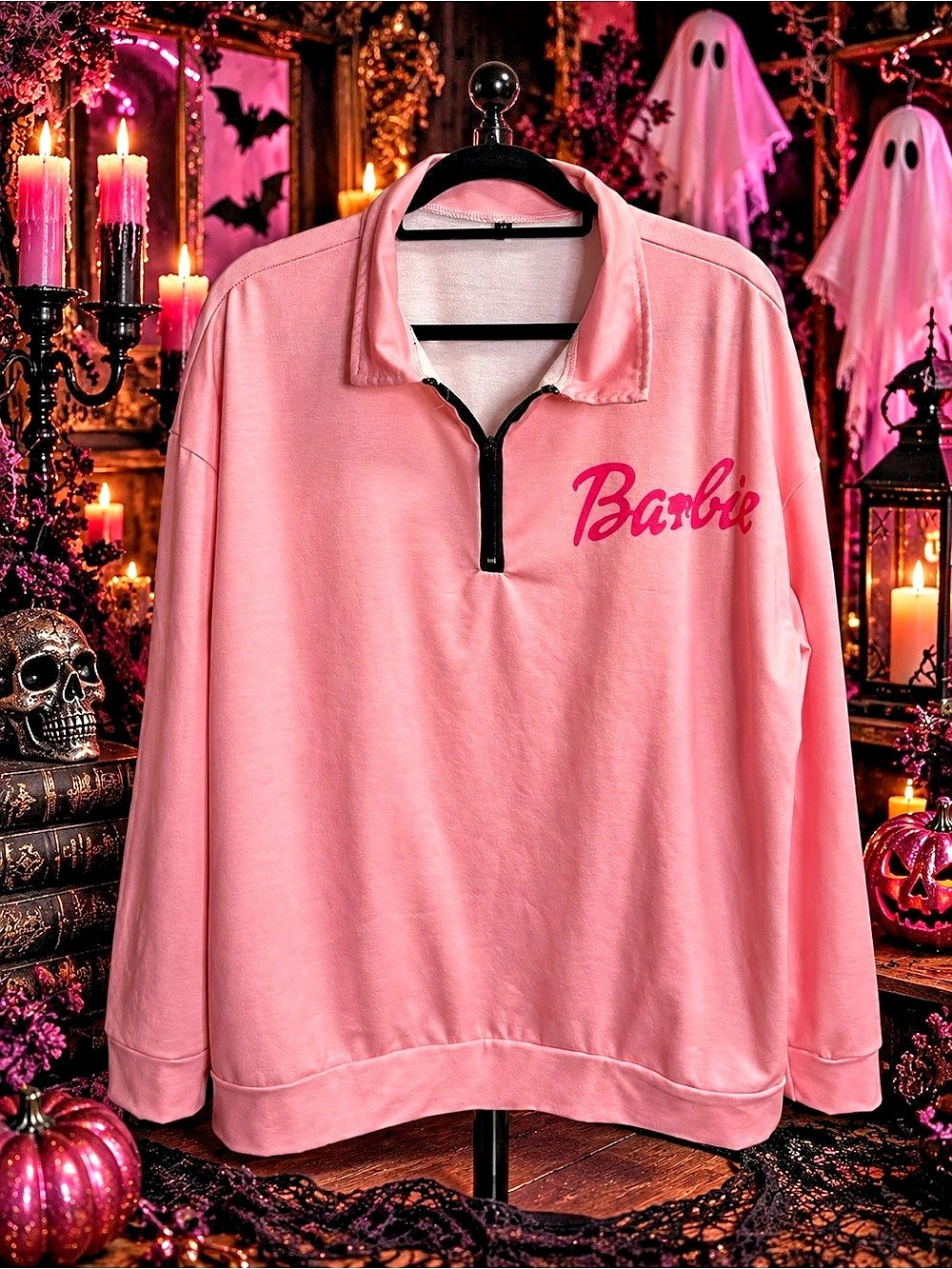Barbie Pink Quarter-Zip Sweatshirt Like New